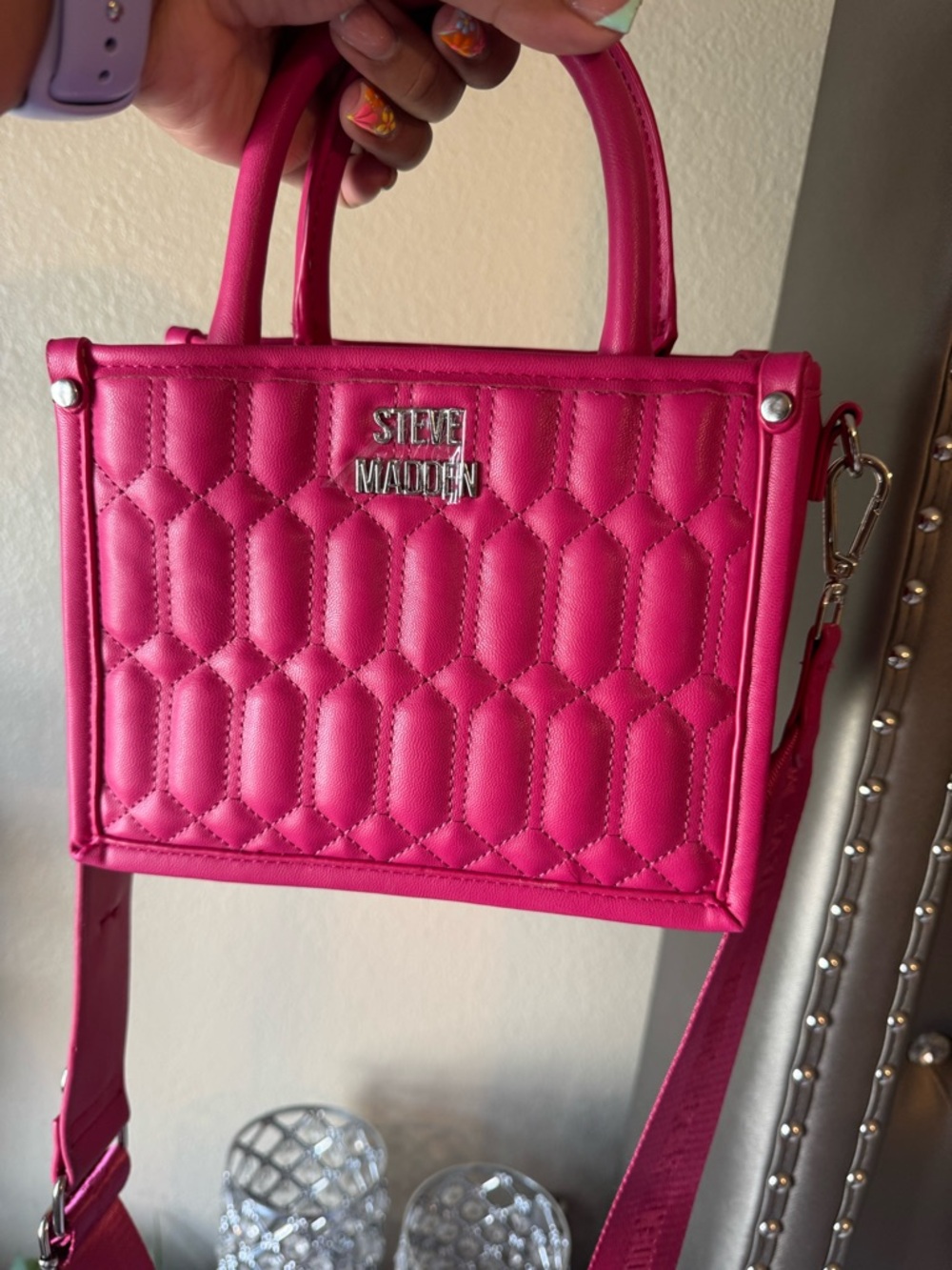 Steve Madden Hot Pink Quilted Mini Crossbody Satchel